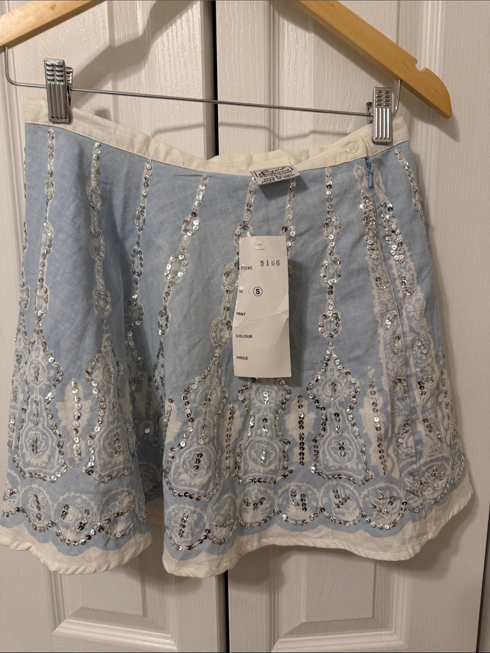 Light Blue Embellished Circle Skirt - Feminine Sequin Detail